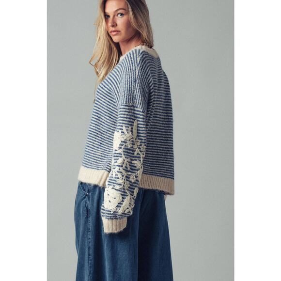 Urban Daizy Floral Embroidered Striped Knit Sweater - Picture 5 of 11